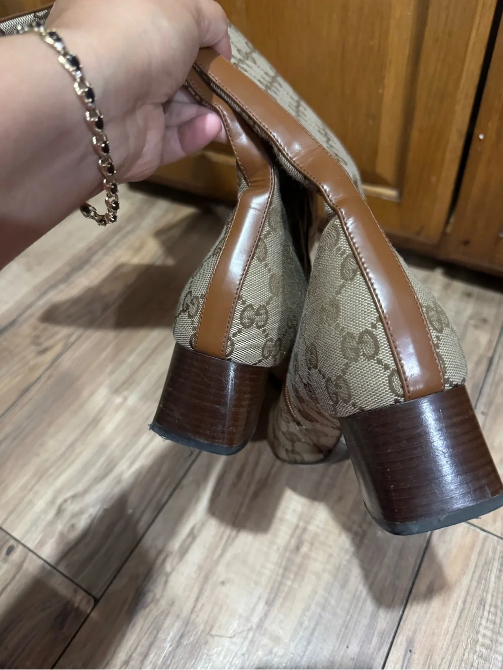 Gucci Beige & Brown Monogram Over-the-Knee Buckle Boot
